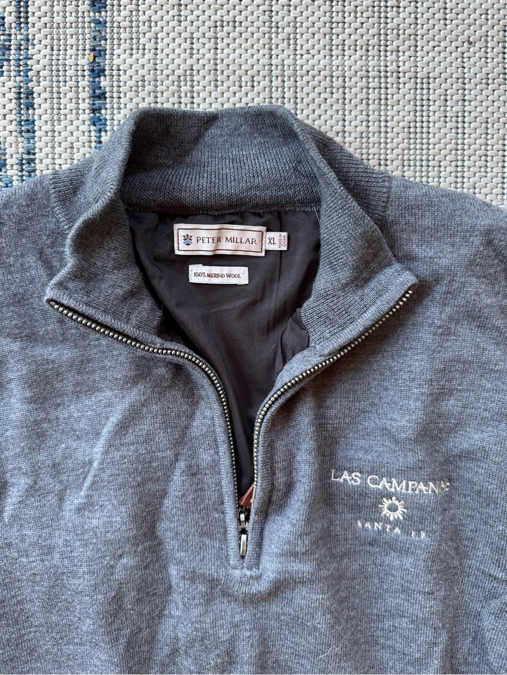 Peter Millar Gray Merino Wool Quarter-Zip Sweater